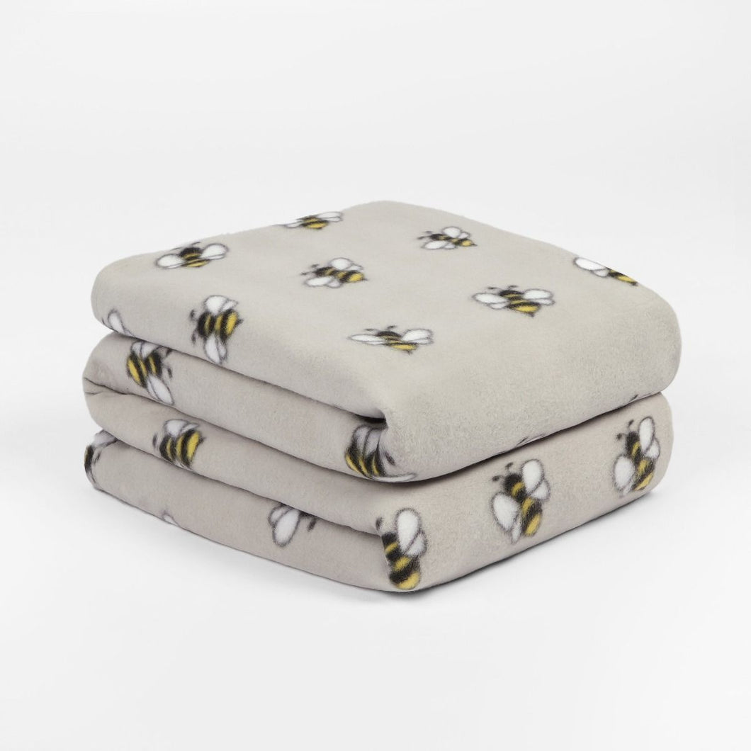 Bee Print Fleece Throw, Grey