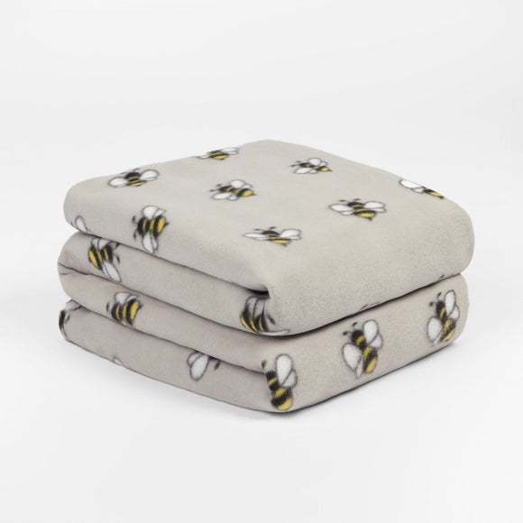 Bee Print Fleece Throw, Grey