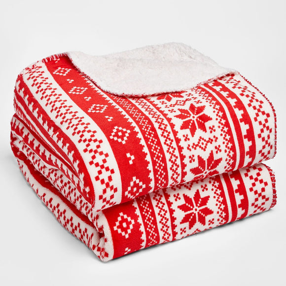 Christmas Nordic Print Sherpa Fleece Throw