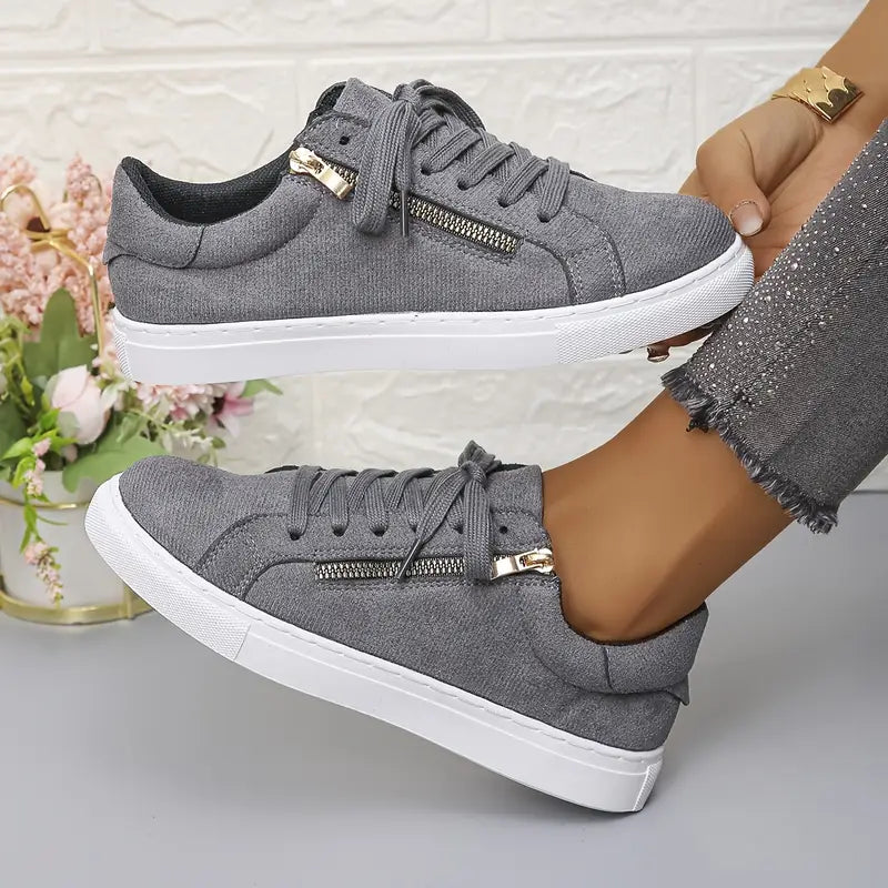 Women'S Lightweight Gray Sneakers with Side Zips