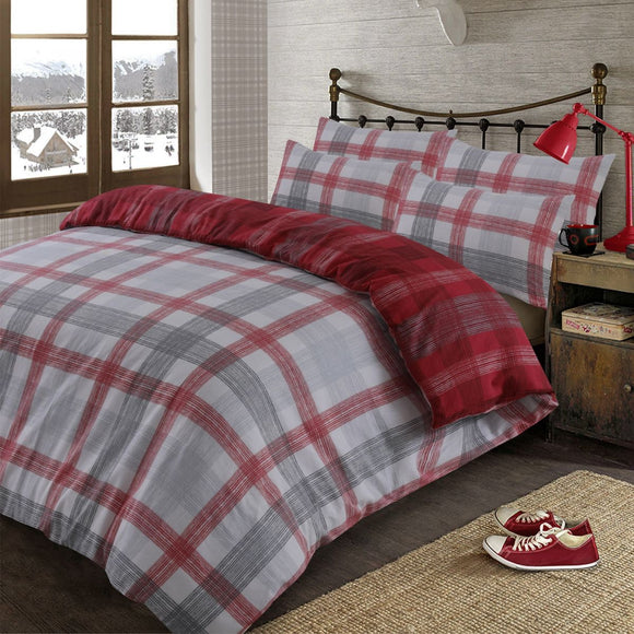 Boston Brushed Cotton Duvet Cover Set - Red