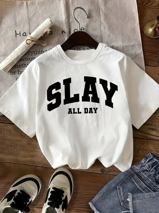 Girls' Retro "SLAY ALL DAY" Graphic T-Shirt