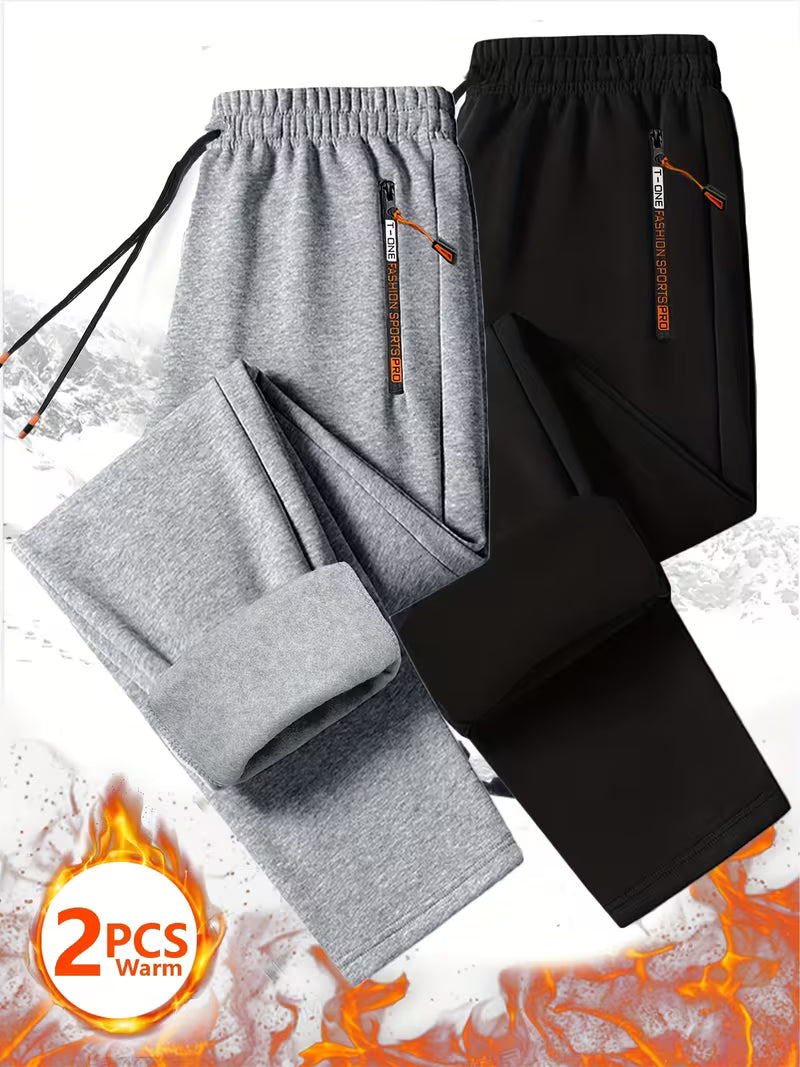 2pcs Men's Thermal Fleece Pants with Zipper Pockets