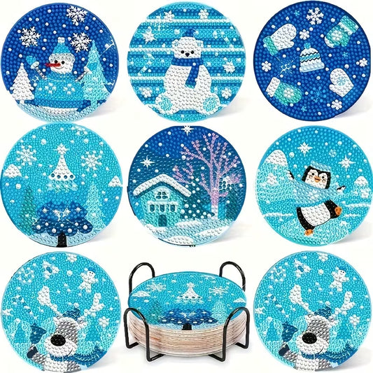 8-Piece Diamond Painting Coasters Set with Stand