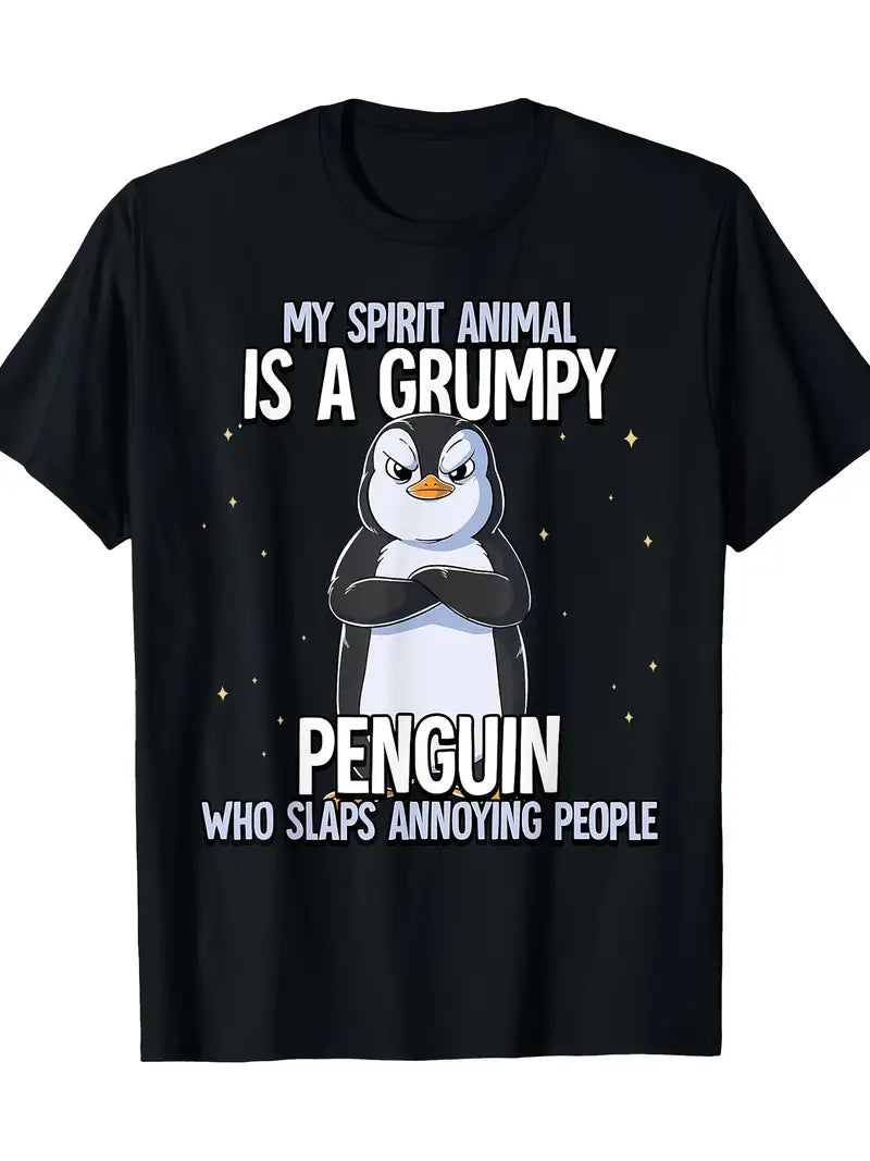 Mens Funny Grumpy Penguin Graphic T Shirt