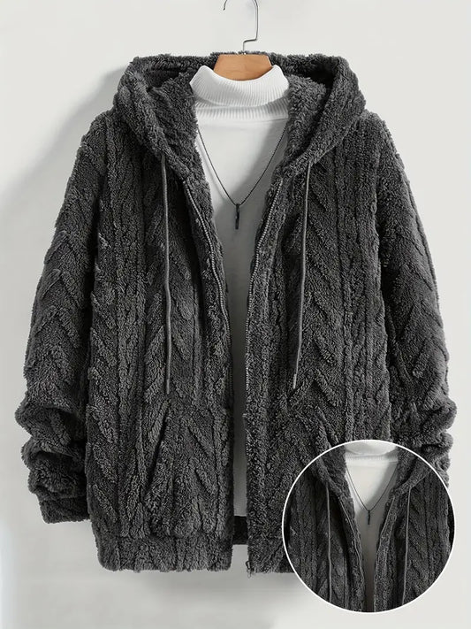 Comfy Solid Color Hooded Fleece Jacket For Men