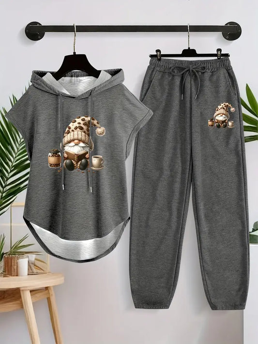 Women'S Cozy Hoodie & Pants Set with Gnome Design