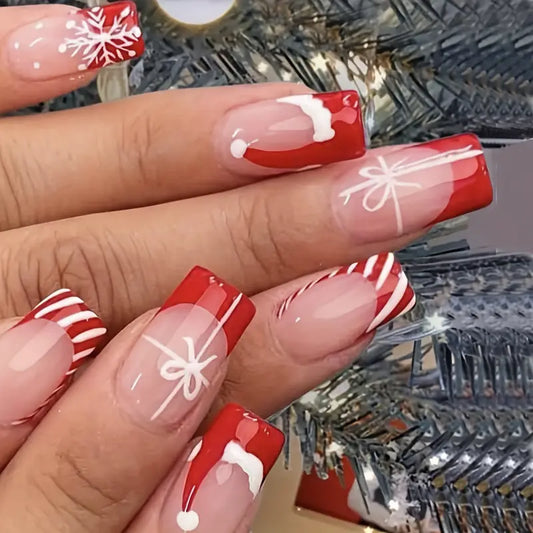 Red and White Christmas Press On Nails