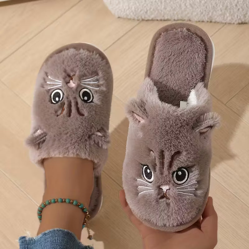 Womans Plush Cat Slippers