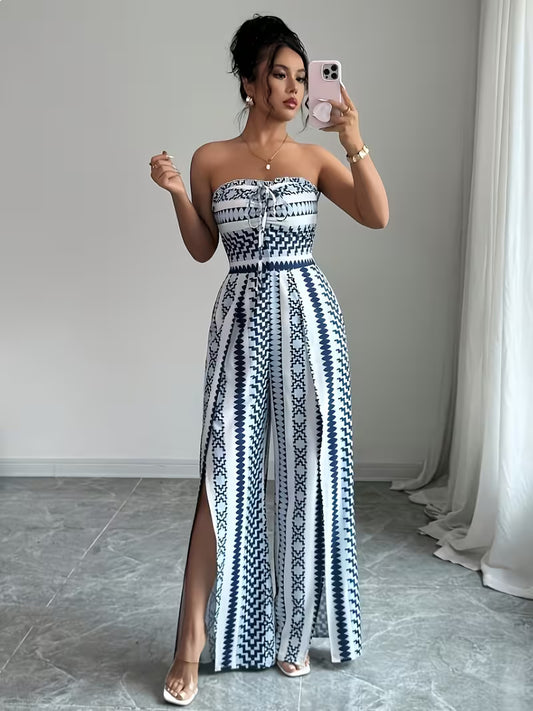 Elegant Bohemian Off-the-Shoulder Bandeau Jumpsuit