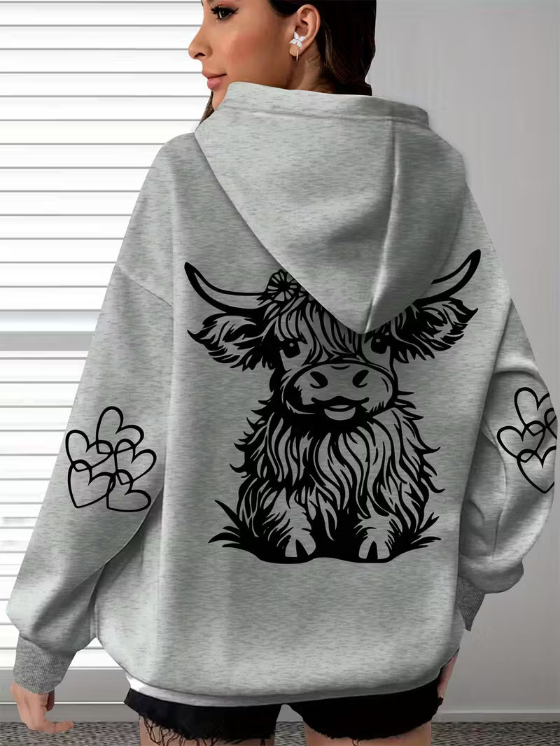 Ladies Plus Size Highland Cow Oversized Hoodie