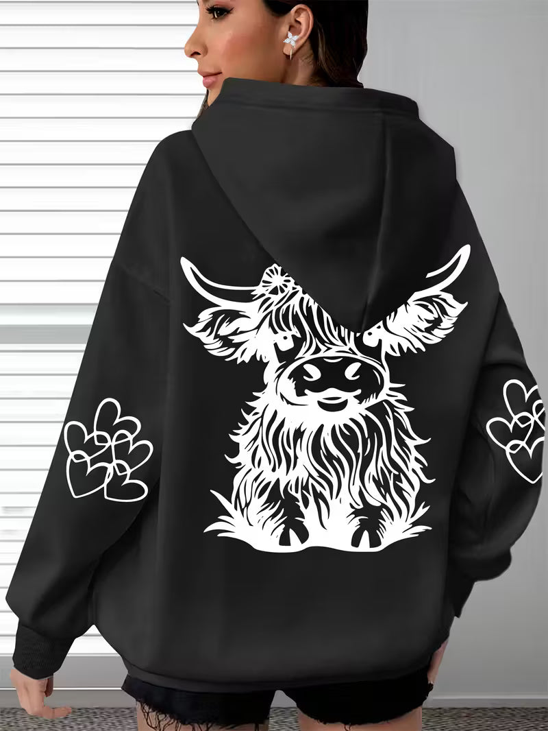 Ladies Plus Size Highland Cow Oversized Hoodie