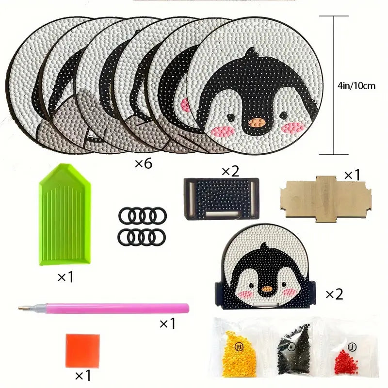 6pcs/Set DIY Diamond Painted Penguin Coasters