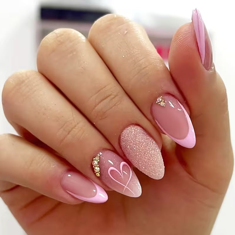24pcs Valentines French Almond-Shaped Press-On Fake Nails