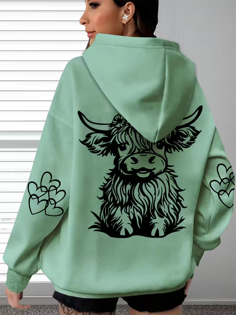 Ladies Plus Size Highland Cow Oversized Hoodie