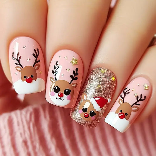 24PC Reindeer Christmas Press On Nails