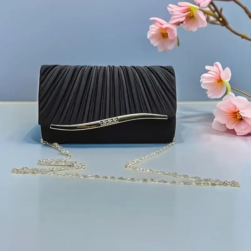Elegant Women'S Striped Clutch Handbag with Detachable Shoulder Strap