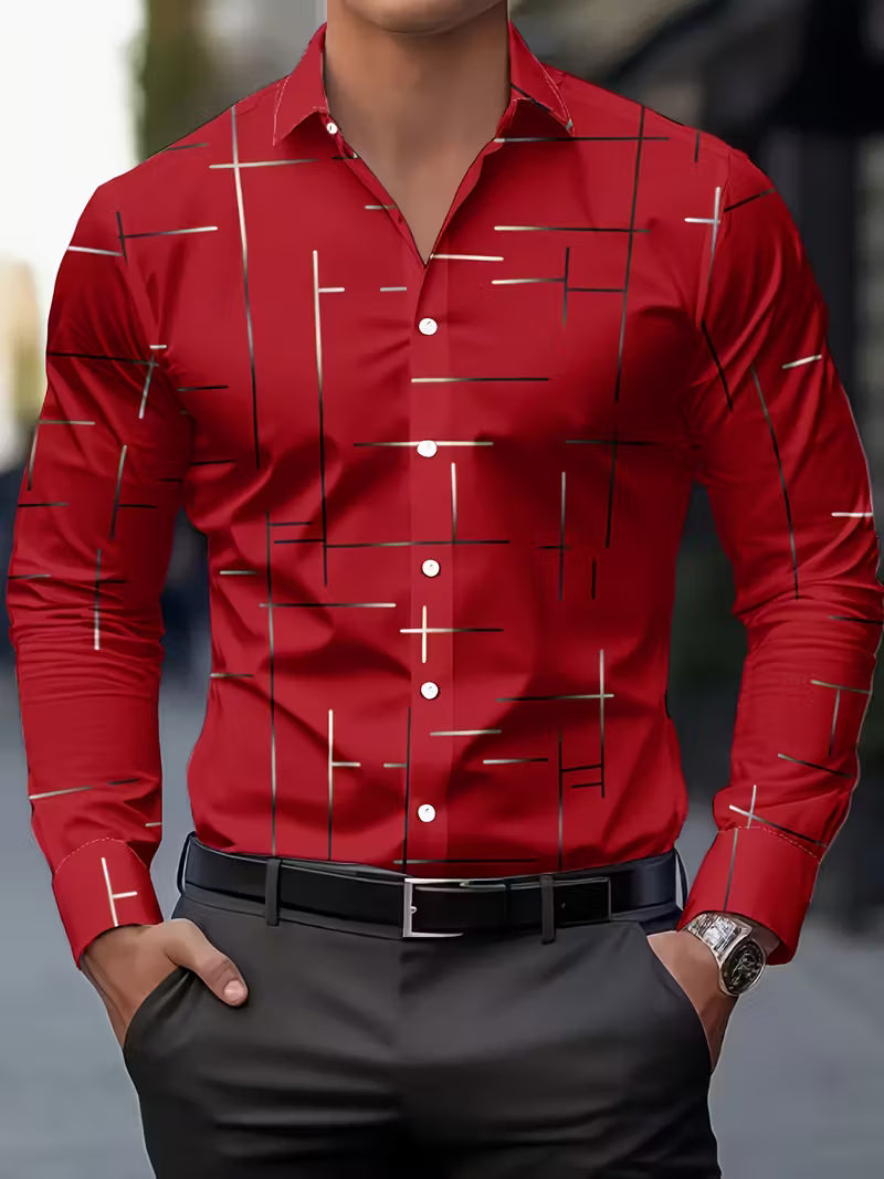 Men's Casual Geometric Print Long Sleeve Shirt