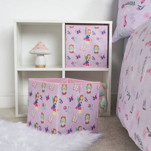 Fairy Print Cube Storage Boxes, Lilac - 2 Pack