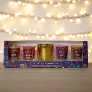 Christmas Votives With Golden Holder - 4pk