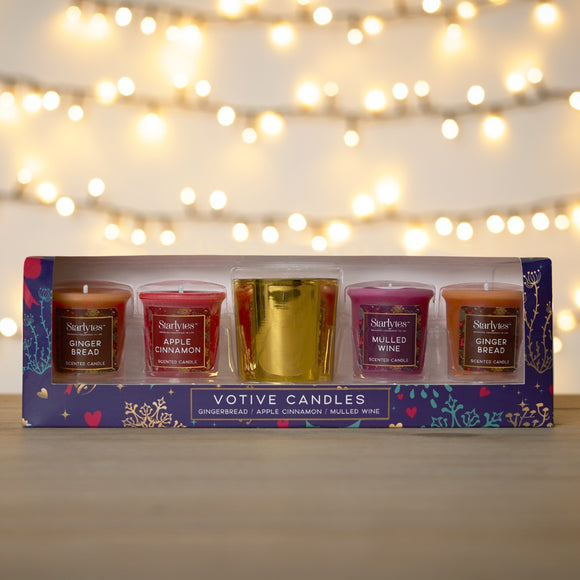 Christmas Votives With Golden Holder - 4pk