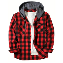 Load image into Gallery viewer, Mens Plaid Check Hooded Shirt