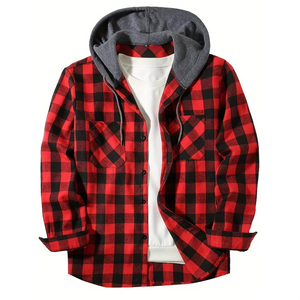 Mens Plaid Check Hooded Shirt