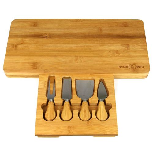 Bamboo Cheese Board Serving Platter With Knife Set