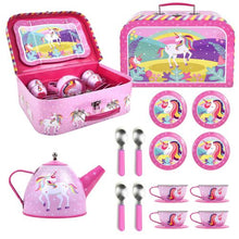 Load image into Gallery viewer, Unicorn 18 Pcs Metal Tea Set &amp; Carry Case Toy for Kids Children Role Play
