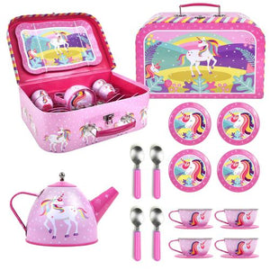 Unicorn 18 Pcs Metal Tea Set & Carry Case Toy for Kids Children Role Play