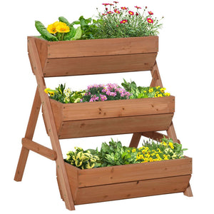 3 Tier Raised Garden Bed Wooden Elevated Planter Box Kit, Brown