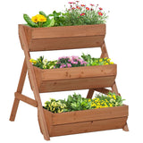 3 Tier Raised Garden Bed Wooden Elevated Planter Box Kit, Brown