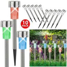 Load image into Gallery viewer, BOX of 10 Colour Changing Solar Powered Stainless Steel Post Lights