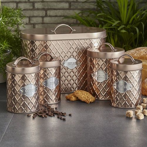 5 Piece Kitchen Canister Set - Hexagonal Copper