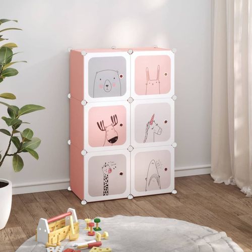 Cube Storage Cabinet for Kids with 6 Cubes Pink