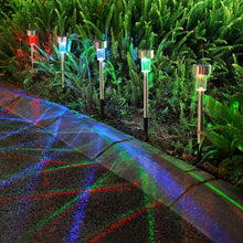Load image into Gallery viewer, BOX of 10 Colour Changing Solar Powered Stainless Steel Post Lights
