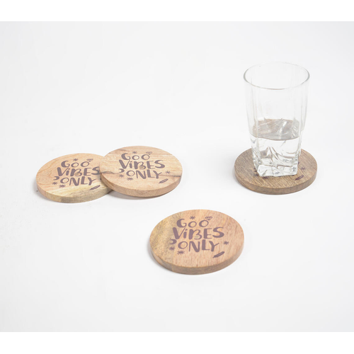 Good Vibes Only Mango Wood Coasters (set of 4)