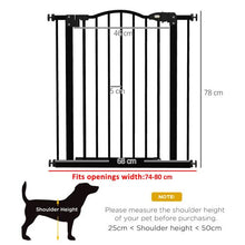 Load image into Gallery viewer, 74-80cm Adjustable Metal Pet Gate Safety Barrier with Auto-Close - Black