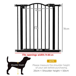 74-80cm Adjustable Metal Pet Gate Safety Barrier with Auto-Close - Black