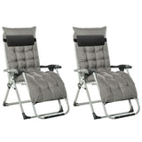 2 PCS Reclining Zero Gravity Chair Folding Lounger Cushion Dark Grey