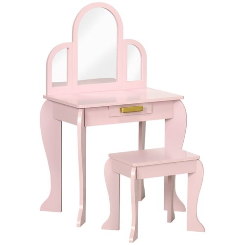 Kids Dressing Table and Stool w/ Mirror and Drawer