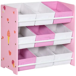 Kids Storage Unit with 9 Removable Storage Baskets for Nursery Playroom, Pink