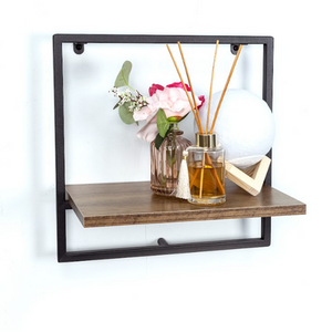 1 Tier Dark OAK Wall Shelf with Black Metal Frame