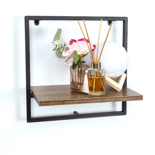 1 Tier Dark OAK Wall Shelf with Black Metal Frame