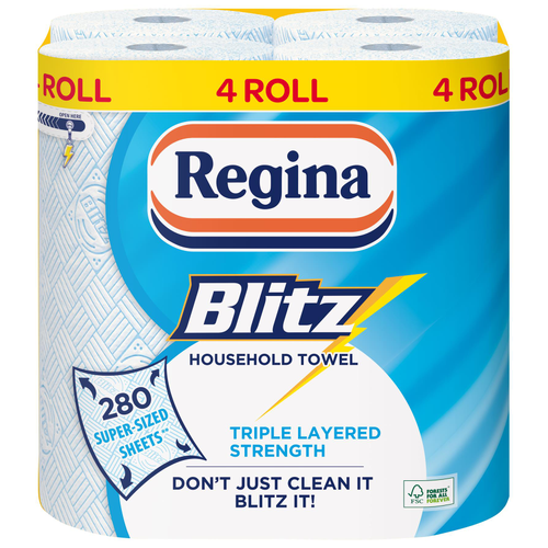Regina Blitz Household Towel 4 Rolls 280 Super-Sized Triple Layered Sheets