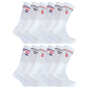 12 Pairs Mens Sport Socks (6-11 / White)