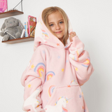 Unicorn Print Hoodie Blanket, Blush - Kids