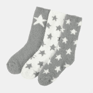 Fluffy Fleece Socks, Grey - 3PK