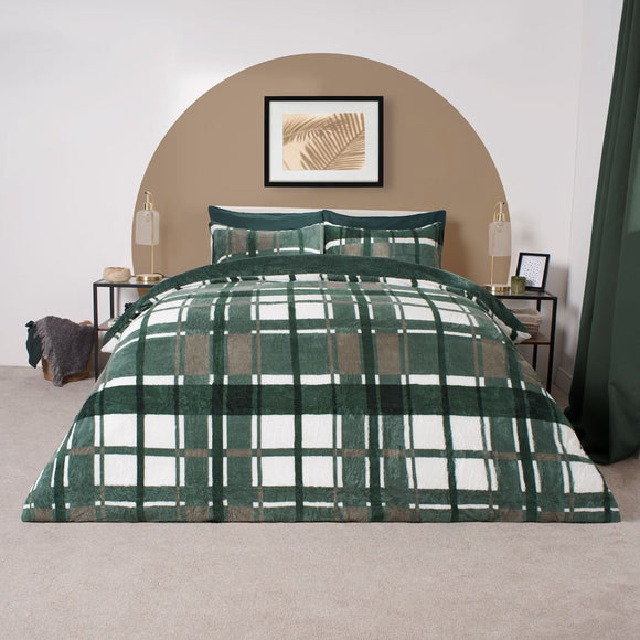 Check Teddy Duvet Set - Forrest Green