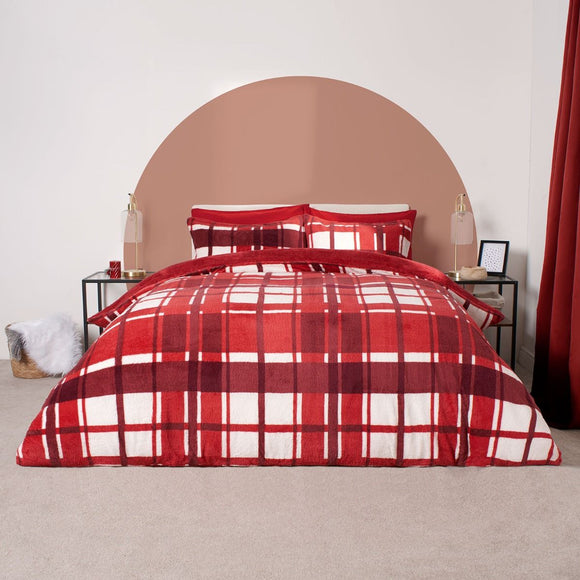 Check Teddy Duvet Set - Red